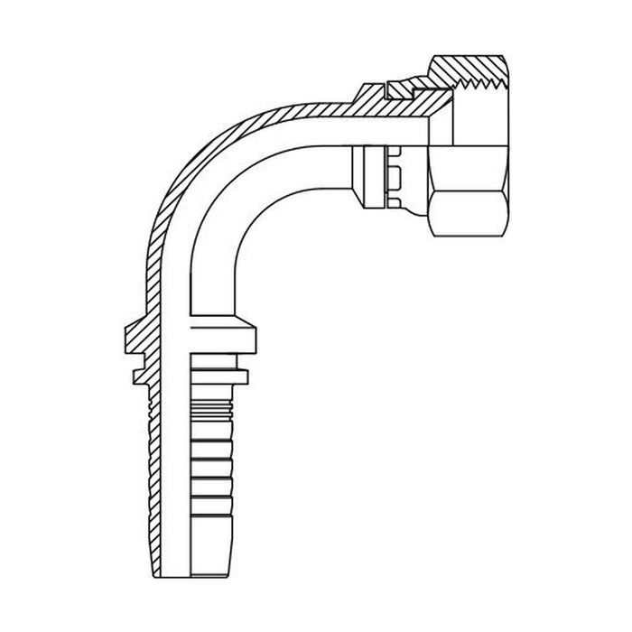 Hose Tail Barb Metric Komatsu Female 90° Swept